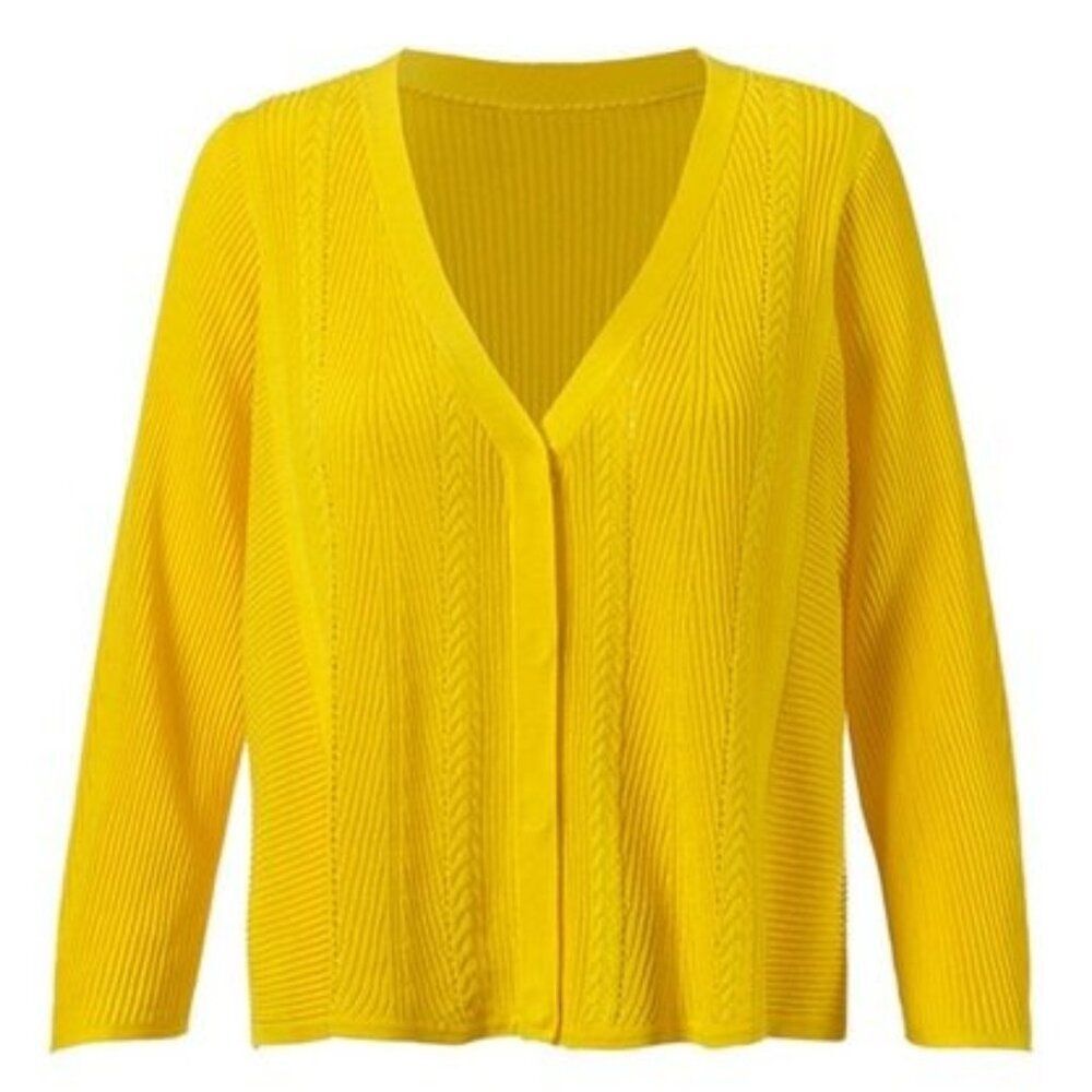 CAbi Yellow Sunny Light Cotton Modal Sweater Cardigan Snap Button Sz S